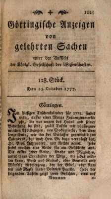 Göttingische Anzeigen von gelehrten Sachen (Göttingische Zeitungen von gelehrten Sachen) Samstag 25. Oktober 1777