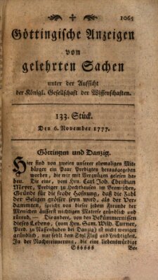 Göttingische Anzeigen von gelehrten Sachen (Göttingische Zeitungen von gelehrten Sachen) Donnerstag 6. November 1777