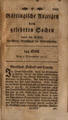 Göttingische Anzeigen von gelehrten Sachen (Göttingische Zeitungen von gelehrten Sachen) Montag 1. Dezember 1777