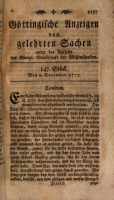 Göttingische Anzeigen von gelehrten Sachen (Göttingische Zeitungen von gelehrten Sachen) Montag 8. Dezember 1777