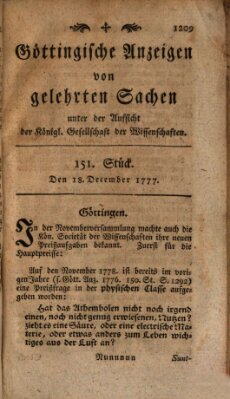 Göttingische Anzeigen von gelehrten Sachen (Göttingische Zeitungen von gelehrten Sachen) Donnerstag 18. Dezember 1777