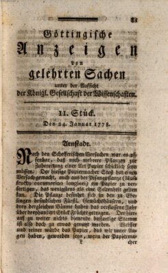 Göttingische Anzeigen von gelehrten Sachen (Göttingische Zeitungen von gelehrten Sachen) Samstag 24. Januar 1778