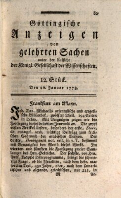 Göttingische Anzeigen von gelehrten Sachen (Göttingische Zeitungen von gelehrten Sachen) Montag 26. Januar 1778