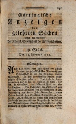 Göttingische Anzeigen von gelehrten Sachen (Göttingische Zeitungen von gelehrten Sachen) Donnerstag 12. Februar 1778