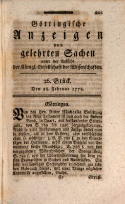 Göttingische Anzeigen von gelehrten Sachen (Göttingische Zeitungen von gelehrten Sachen) Samstag 28. Februar 1778