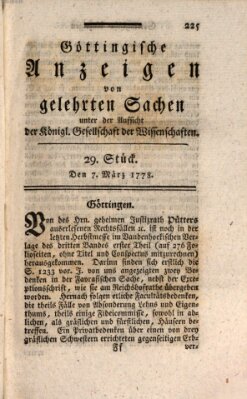 Göttingische Anzeigen von gelehrten Sachen (Göttingische Zeitungen von gelehrten Sachen) Samstag 7. März 1778