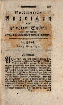 Göttingische Anzeigen von gelehrten Sachen (Göttingische Zeitungen von gelehrten Sachen) Montag 9. März 1778