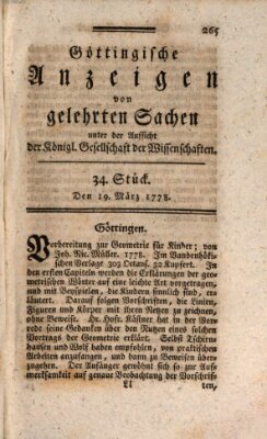 Göttingische Anzeigen von gelehrten Sachen (Göttingische Zeitungen von gelehrten Sachen) Donnerstag 19. März 1778