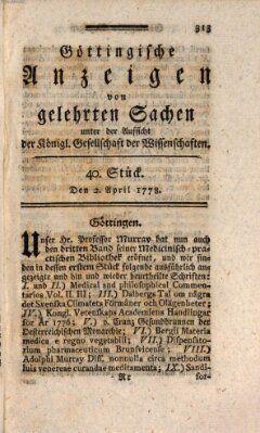 Göttingische Anzeigen von gelehrten Sachen (Göttingische Zeitungen von gelehrten Sachen) Donnerstag 2. April 1778