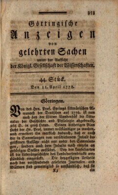 Göttingische Anzeigen von gelehrten Sachen (Göttingische Zeitungen von gelehrten Sachen) Samstag 11. April 1778