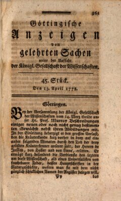 Göttingische Anzeigen von gelehrten Sachen (Göttingische Zeitungen von gelehrten Sachen) Montag 13. April 1778