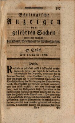 Göttingische Anzeigen von gelehrten Sachen (Göttingische Zeitungen von gelehrten Sachen) Samstag 18. April 1778