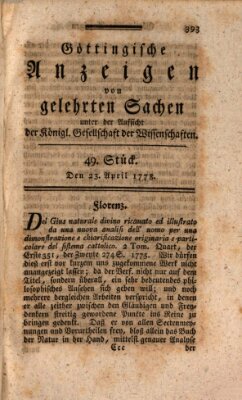 Göttingische Anzeigen von gelehrten Sachen (Göttingische Zeitungen von gelehrten Sachen) Donnerstag 23. April 1778