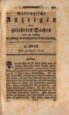 Göttingische Anzeigen von gelehrten Sachen (Göttingische Zeitungen von gelehrten Sachen) Samstag 25. April 1778