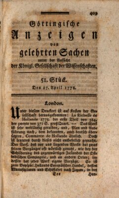 Göttingische Anzeigen von gelehrten Sachen (Göttingische Zeitungen von gelehrten Sachen) Montag 27. April 1778