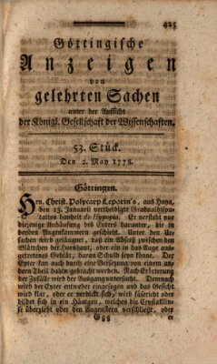 Göttingische Anzeigen von gelehrten Sachen (Göttingische Zeitungen von gelehrten Sachen) Samstag 2. Mai 1778