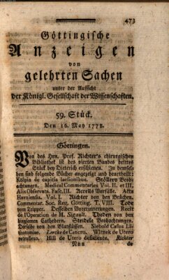 Göttingische Anzeigen von gelehrten Sachen (Göttingische Zeitungen von gelehrten Sachen) Samstag 16. Mai 1778