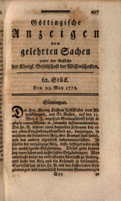 Göttingische Anzeigen von gelehrten Sachen (Göttingische Zeitungen von gelehrten Sachen) Samstag 23. Mai 1778