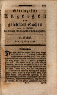 Göttingische Anzeigen von gelehrten Sachen (Göttingische Zeitungen von gelehrten Sachen) Montag 25. Mai 1778