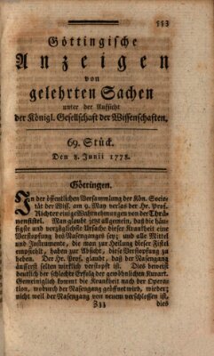 Göttingische Anzeigen von gelehrten Sachen (Göttingische Zeitungen von gelehrten Sachen) Montag 8. Juni 1778