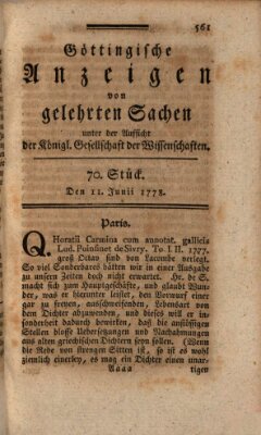 Göttingische Anzeigen von gelehrten Sachen (Göttingische Zeitungen von gelehrten Sachen) Donnerstag 11. Juni 1778