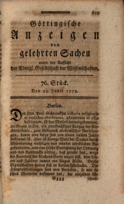 Göttingische Anzeigen von gelehrten Sachen (Göttingische Zeitungen von gelehrten Sachen) Donnerstag 25. Juni 1778