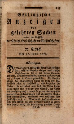 Göttingische Anzeigen von gelehrten Sachen (Göttingische Zeitungen von gelehrten Sachen) Samstag 27. Juni 1778