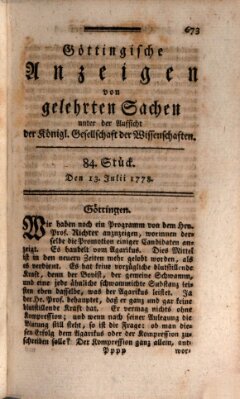 Göttingische Anzeigen von gelehrten Sachen (Göttingische Zeitungen von gelehrten Sachen) Montag 13. Juli 1778