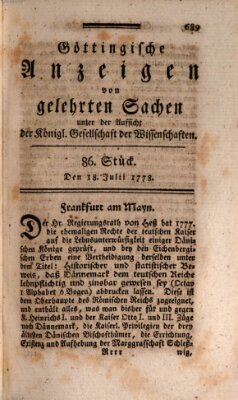 Göttingische Anzeigen von gelehrten Sachen (Göttingische Zeitungen von gelehrten Sachen) Samstag 18. Juli 1778