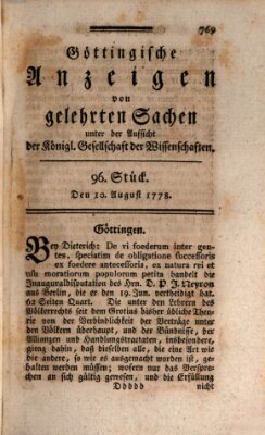 Göttingische Anzeigen von gelehrten Sachen (Göttingische Zeitungen von gelehrten Sachen) Montag 10. August 1778