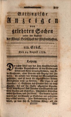 Göttingische Anzeigen von gelehrten Sachen (Göttingische Zeitungen von gelehrten Sachen) Montag 24. August 1778