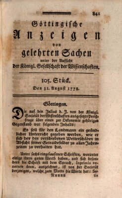 Göttingische Anzeigen von gelehrten Sachen (Göttingische Zeitungen von gelehrten Sachen) Montag 31. August 1778