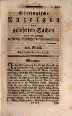 Göttingische Anzeigen von gelehrten Sachen (Göttingische Zeitungen von gelehrten Sachen) Donnerstag 3. September 1778