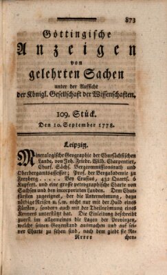 Göttingische Anzeigen von gelehrten Sachen (Göttingische Zeitungen von gelehrten Sachen) Donnerstag 10. September 1778