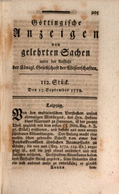 Göttingische Anzeigen von gelehrten Sachen (Göttingische Zeitungen von gelehrten Sachen) Donnerstag 17. September 1778