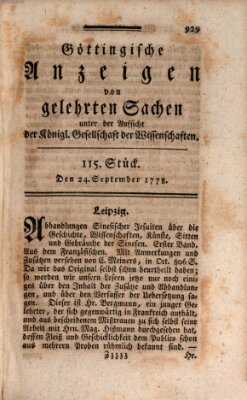 Göttingische Anzeigen von gelehrten Sachen (Göttingische Zeitungen von gelehrten Sachen) Donnerstag 24. September 1778