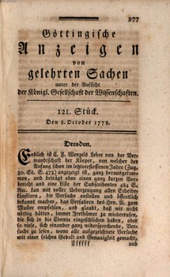 Göttingische Anzeigen von gelehrten Sachen (Göttingische Zeitungen von gelehrten Sachen) Donnerstag 8. Oktober 1778