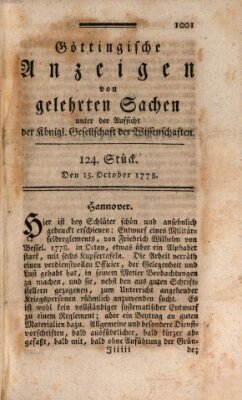 Göttingische Anzeigen von gelehrten Sachen (Göttingische Zeitungen von gelehrten Sachen) Donnerstag 15. Oktober 1778