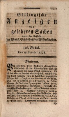 Göttingische Anzeigen von gelehrten Sachen (Göttingische Zeitungen von gelehrten Sachen) Montag 19. Oktober 1778