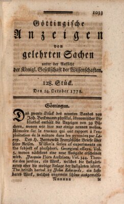 Göttingische Anzeigen von gelehrten Sachen (Göttingische Zeitungen von gelehrten Sachen) Samstag 24. Oktober 1778