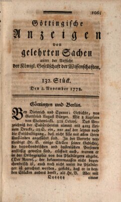 Göttingische Anzeigen von gelehrten Sachen (Göttingische Zeitungen von gelehrten Sachen) Montag 2. November 1778