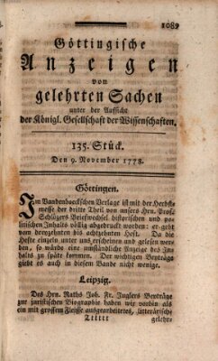 Göttingische Anzeigen von gelehrten Sachen (Göttingische Zeitungen von gelehrten Sachen) Montag 9. November 1778