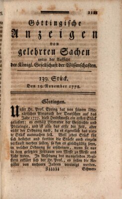 Göttingische Anzeigen von gelehrten Sachen (Göttingische Zeitungen von gelehrten Sachen) Donnerstag 19. November 1778