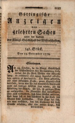 Göttingische Anzeigen von gelehrten Sachen (Göttingische Zeitungen von gelehrten Sachen) Montag 23. November 1778