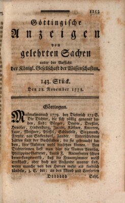 Göttingische Anzeigen von gelehrten Sachen (Göttingische Zeitungen von gelehrten Sachen) Samstag 28. November 1778