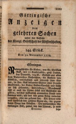 Göttingische Anzeigen von gelehrten Sachen (Göttingische Zeitungen von gelehrten Sachen) Montag 30. November 1778