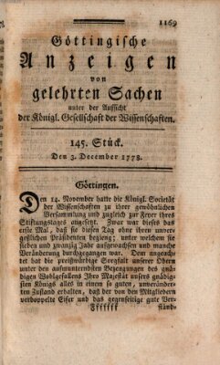 Göttingische Anzeigen von gelehrten Sachen (Göttingische Zeitungen von gelehrten Sachen) Donnerstag 3. Dezember 1778