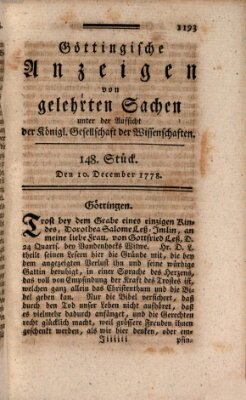 Göttingische Anzeigen von gelehrten Sachen (Göttingische Zeitungen von gelehrten Sachen) Donnerstag 10. Dezember 1778