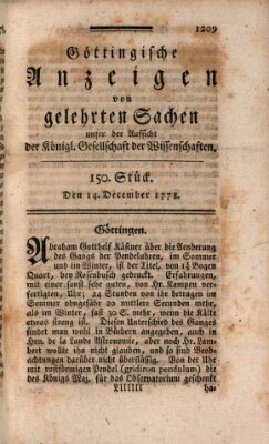 Göttingische Anzeigen von gelehrten Sachen (Göttingische Zeitungen von gelehrten Sachen) Montag 14. Dezember 1778