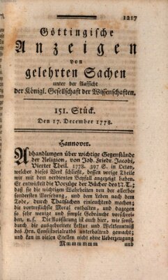 Göttingische Anzeigen von gelehrten Sachen (Göttingische Zeitungen von gelehrten Sachen) Donnerstag 17. Dezember 1778